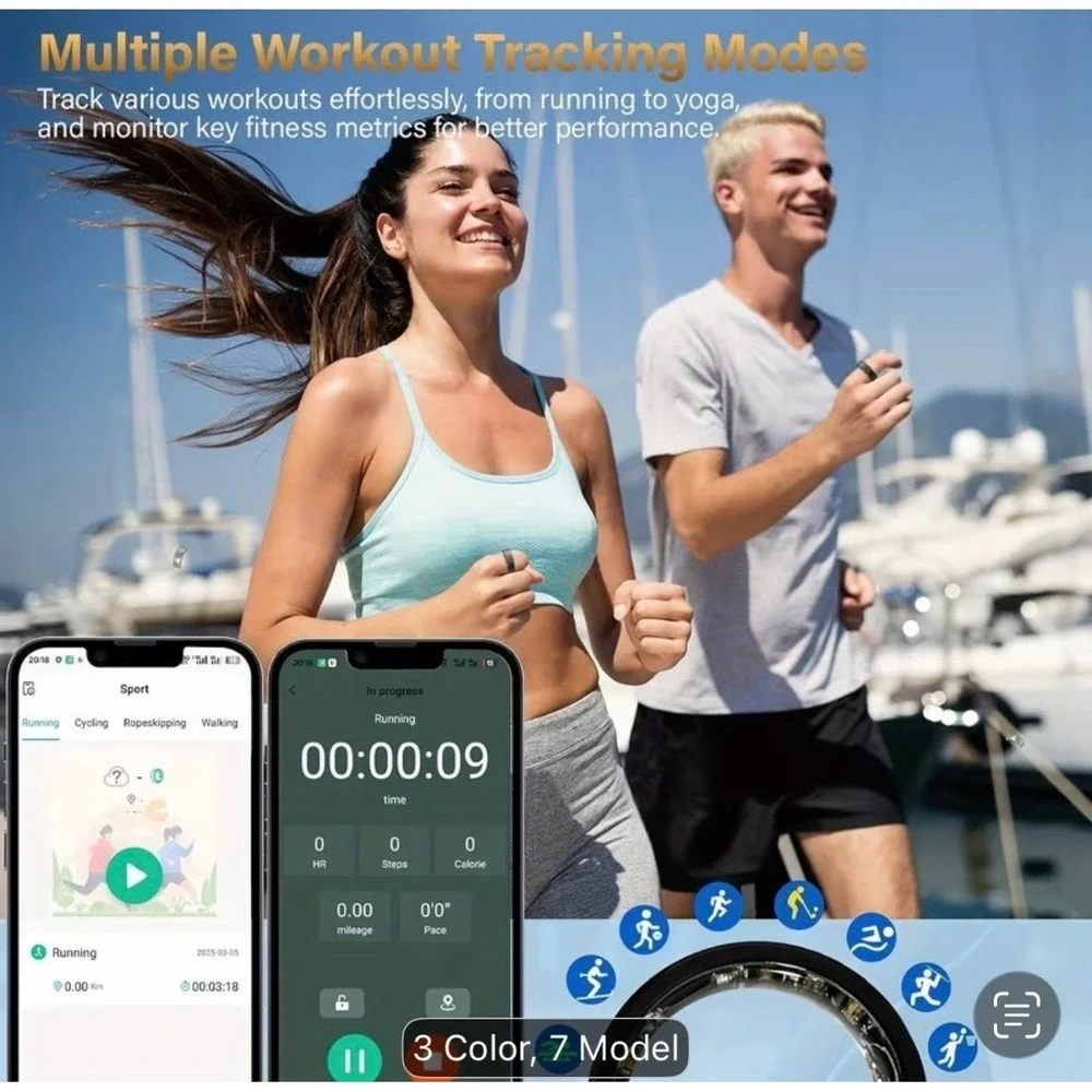 SmartHealth Smart Ring Stainless Steel Silver Waterproof Fitness Tracker Size 10